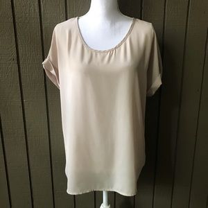 Pleione Women’s Oversized Tan Cap Sleeve Blouse Size Medium